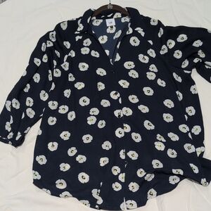 CAbi Blue and White Floral Top
